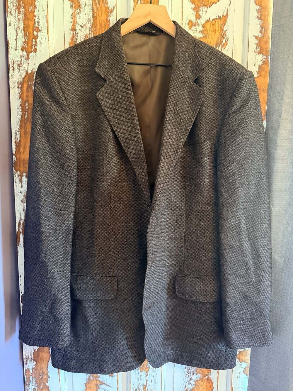 Structure Mens 100% Wool Sport Coat Blazer Size 44L Brown Textured Academia
